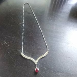 18" Ruby & Crystal Silver Pendant Necklace